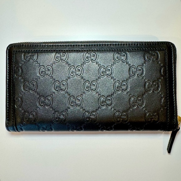 New Gucci Sukey GG Monogram Black Leather Zip Around Wallet W Gold GG Logo - Picture 2 of 13